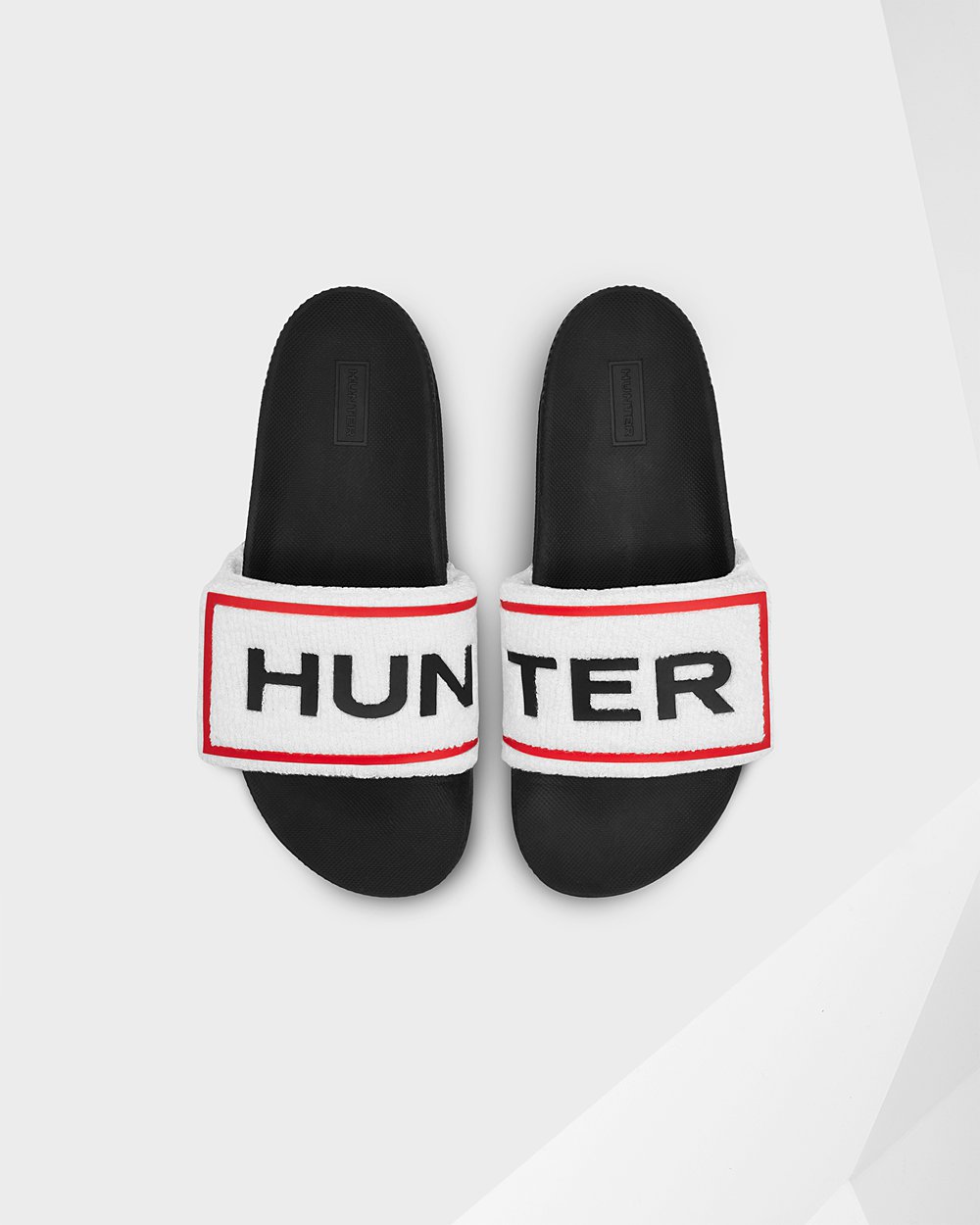 Chanclas Hunter Mujer Original Terry Towelling Logo Adjustable - Negras/Blancas - Argentina 3152VWSQ